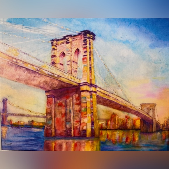 Brooklyn Bridge, Art Print, 8” x 10” with White Mat Fits 11” x 14” frame - Picture 2 of 2